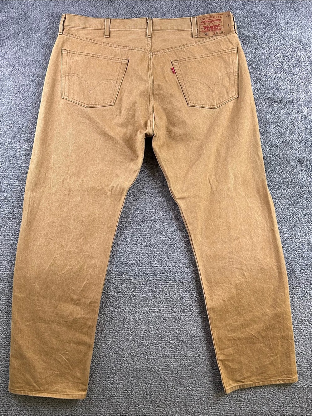 Levi's 501 Jeans Men's 42x34 Gold Work Straight Leg Jeans Button Fly Canvas 33”